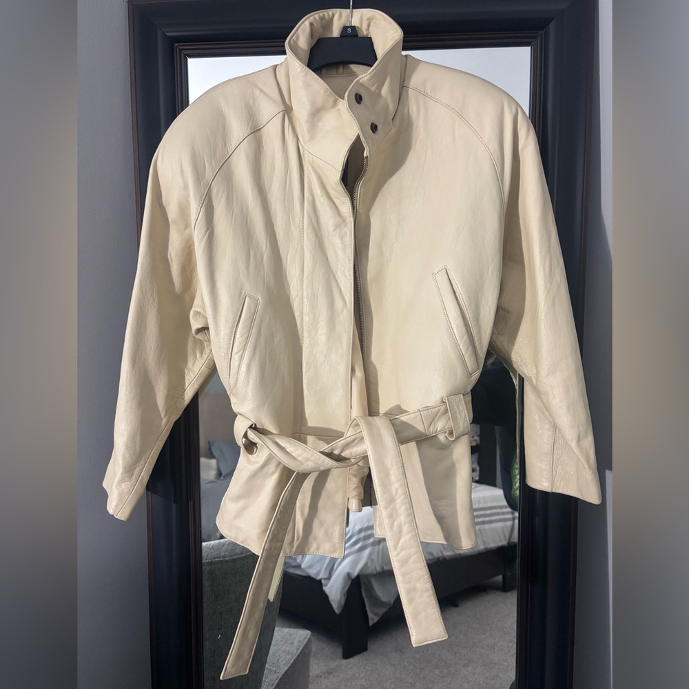 Tannery West Cream Leather Belted Jacket